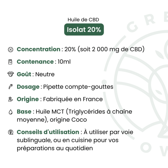 Huile de CBD 20% Isolat  Green Owl
