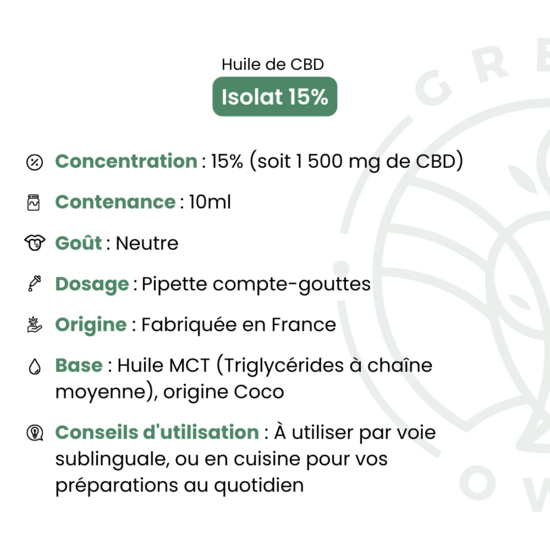 Huile de CBD 15%  Isolat Green Owl