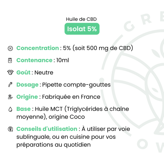 Huile  CBD 5%  isolat Green Owl