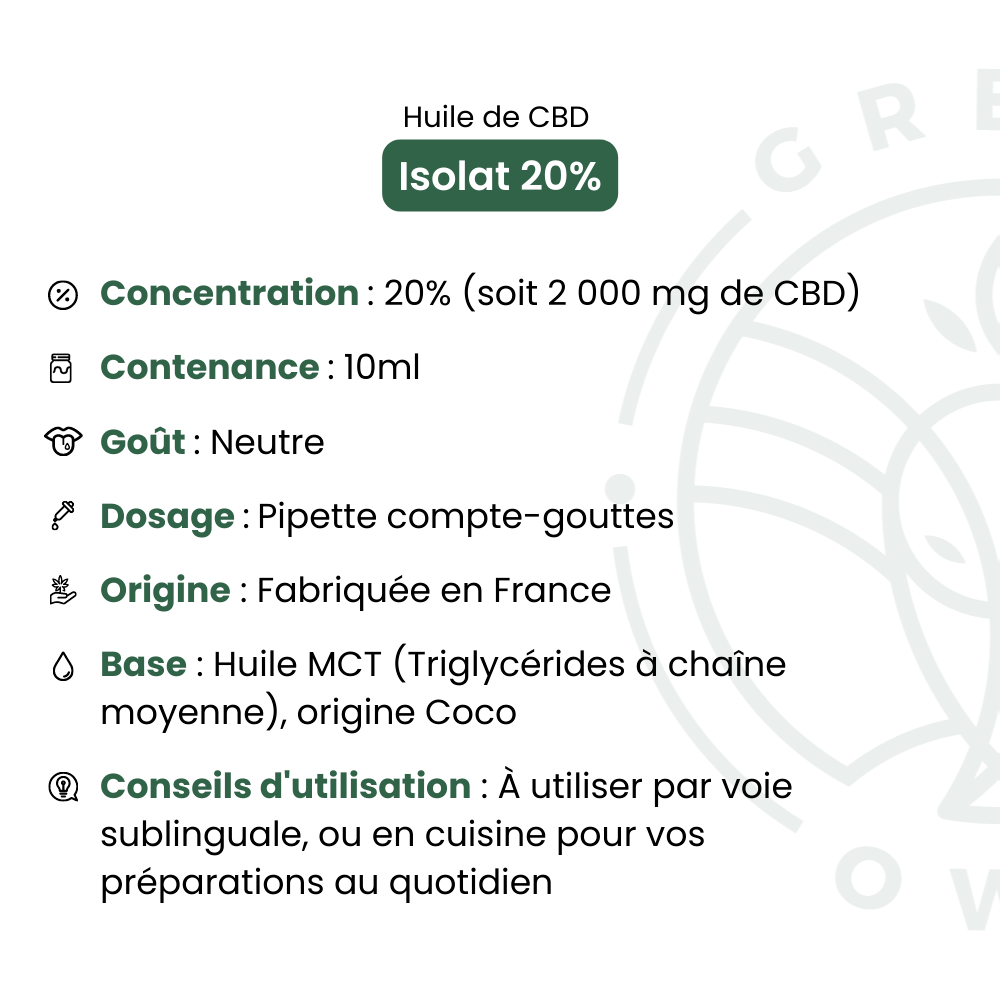 Huile de CBD 20% Isolat  Green Owl