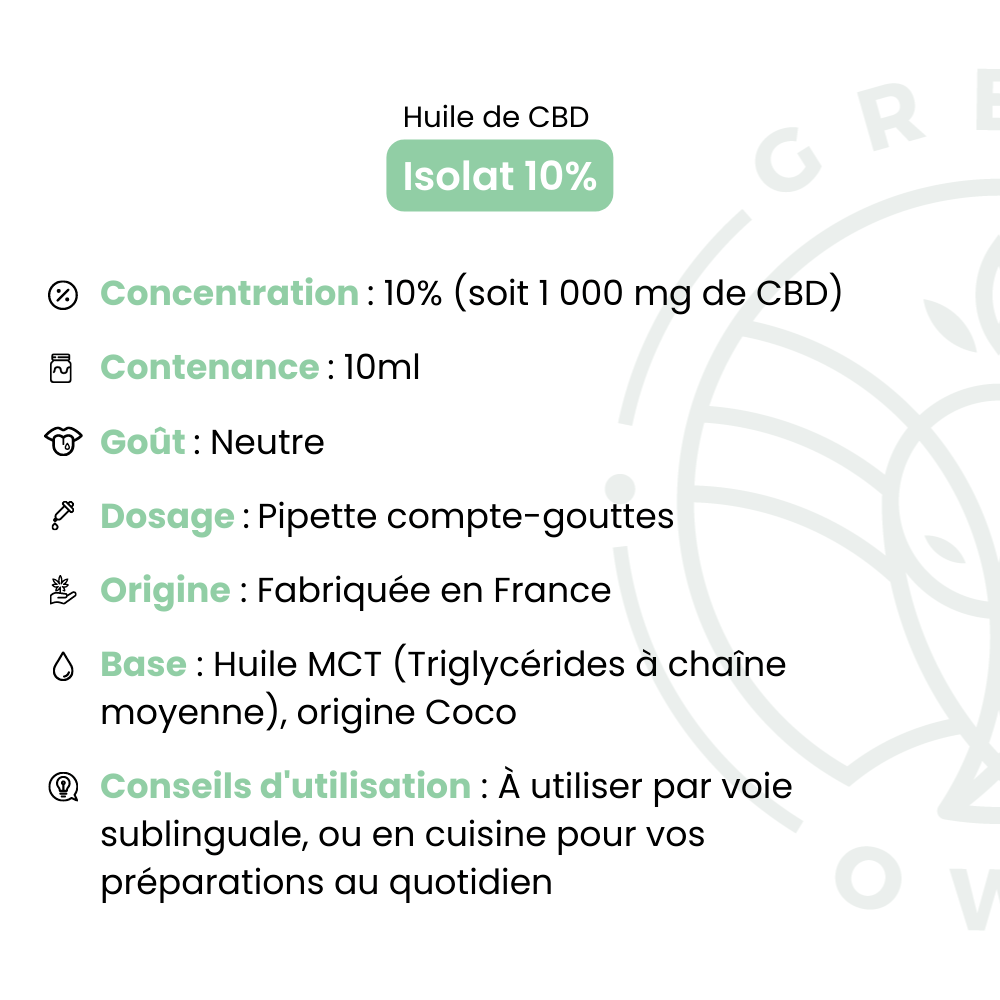 Huile de CBD 10% Isolat  Green Owl